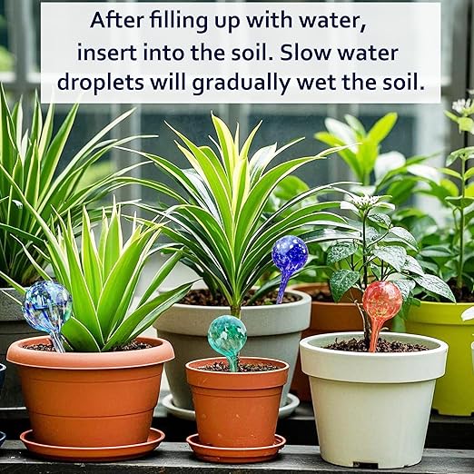 Plant Watering Globes - 6 Pack Colorful Glass Self Watering Bulbs for Plants, Automatic Plant Watering Devices for Indoor & Outdoor Use
