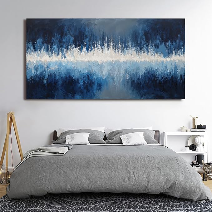 YISXINOAG Canvas Wall Decor Modern Large Abstract Wall Art for Living Room Modern Home Decorations Deep Blue Design Abstract Canvas Art Wall Decor Prints on Bedroom Ready to Hang Size 29"X58"