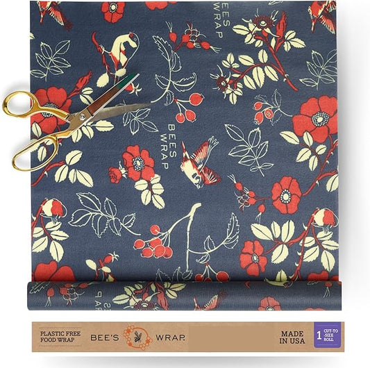 Bee's Wrap Beeswax Wraps for Food - Cut to Size 14x52" Wax Paper Roll - Made in USA Reusable Waxed Paper & Bowl Covers - Organic & Eco-Friendly Alternative to Aluminum Foil & Plastic Wrap, Botanical