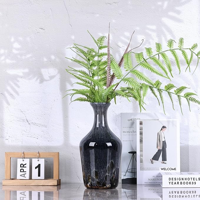 12.2" Tall Hand Blown Glass Vase – Pretty Grey Decorative Flower Vase, Modern Vintage Fusion Home Decor, Colorful Murano Glass Vases for Table Centerpieces, Living Room, Bathroom, Entry Table