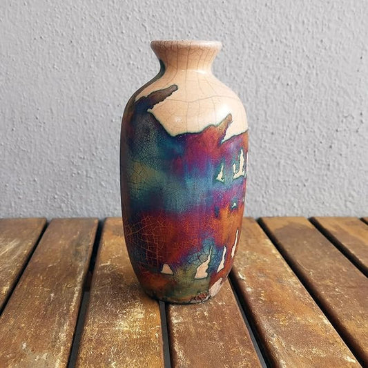 RAAQUU Koban 7" Raku Clay Pottery Home Decor Vase - Half Copper Matte - Boho Wall Art