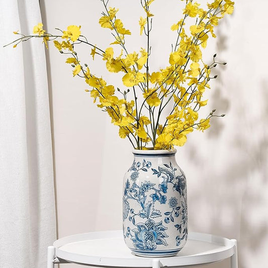 SIDUCAL Blue and White Vintage Vase, 9.4 Inch Ceramic Chinoiserie Floral Vase, Retro Ice Cracked Blue and White Porcelain for Home Decor Centerpieces, Living Room, Bookshelf, Office