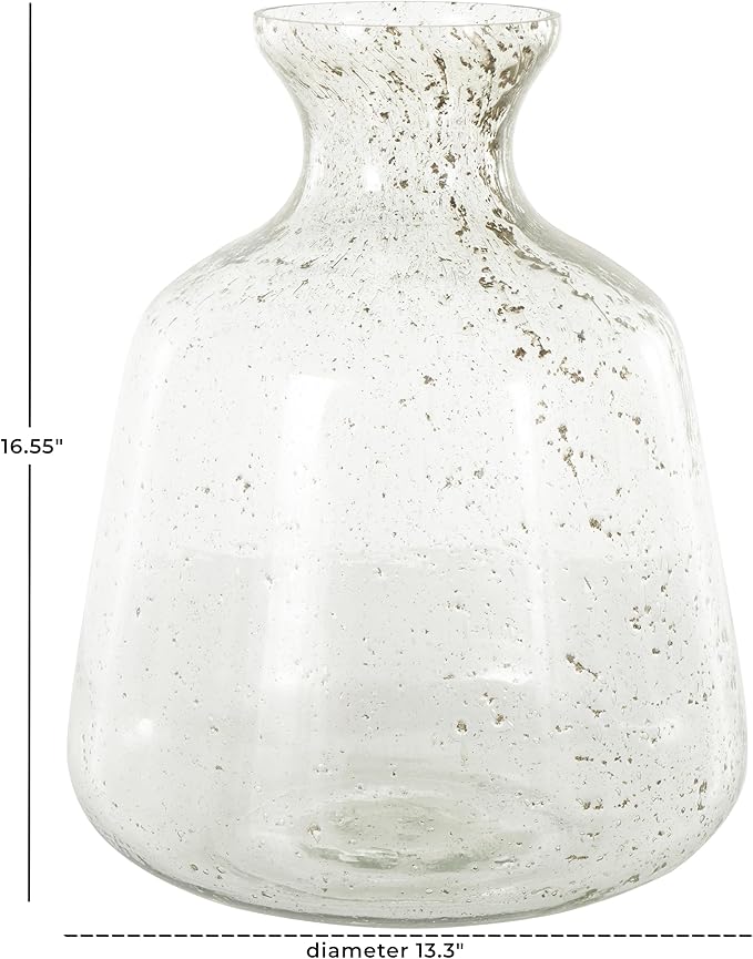 Deco 79 Glass Vase Speckled with Brown Accents, 13" x 13" x 17", Clear