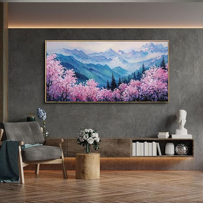 yiijeah Large Canvas Wall Art Work for Wall Decor Living Room Mountain Pink Tree Landscape Picture Framed Paintings Artwork for Bedroom Office Home Decoration