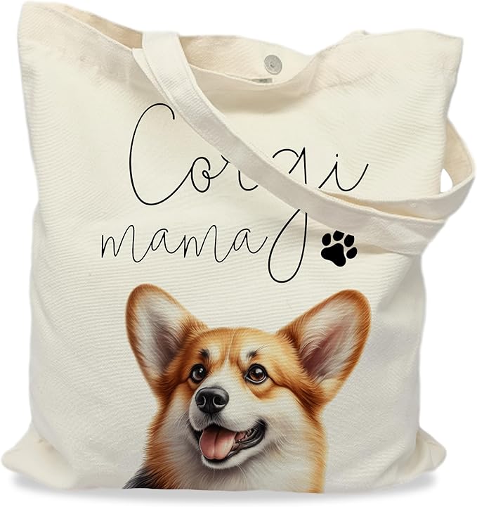 Dog Mama Tote Bag – Cute Dog Lover Canvas Bag, Reusable Shopping Shoulder Bag for Women, Pet Mom Gift,