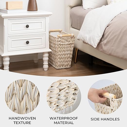 GRANNY SAYS Wicker Waste Baskets, Waterproof Bathroom Trash Can, Waste Basket for Bathroom, Decorative Bedroom Trash Can, 19 Liters/5 Gallons Wastebaskets with Handle, Garbage Can for Office, 2 Pack