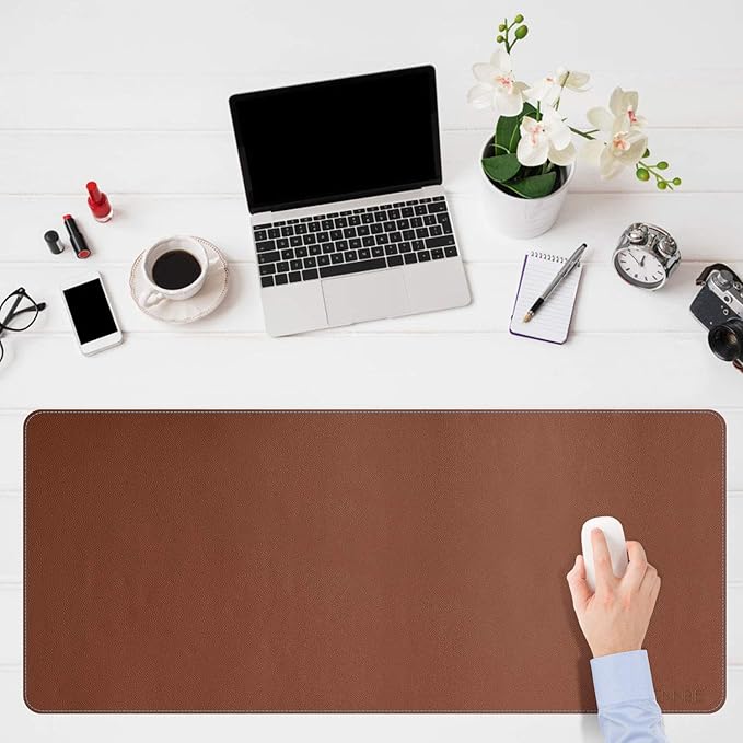 CENNBIE Leather Desk Mat, 47.2"x19.6", Extended Gaming Mouse Pad/Office Computer Mat, Waterproof (Brown)