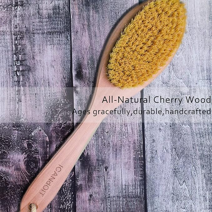 ICANdOIT Very Stiff Dry Brushing Body Brush for Men&Women, Long Handle Dry Skin Brush for Cellulite and Lymphatic Drainage with Natural Agave Cactus Tampico Fiber Bristles