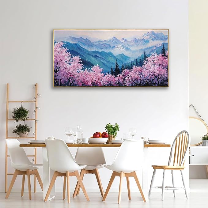 yiijeah Canvas Wall Art Work for Wall Decor Living Room Mountain Pink Tree Landscape Picture Framed Paintings Artwork for Bedroom Office Home Decoration