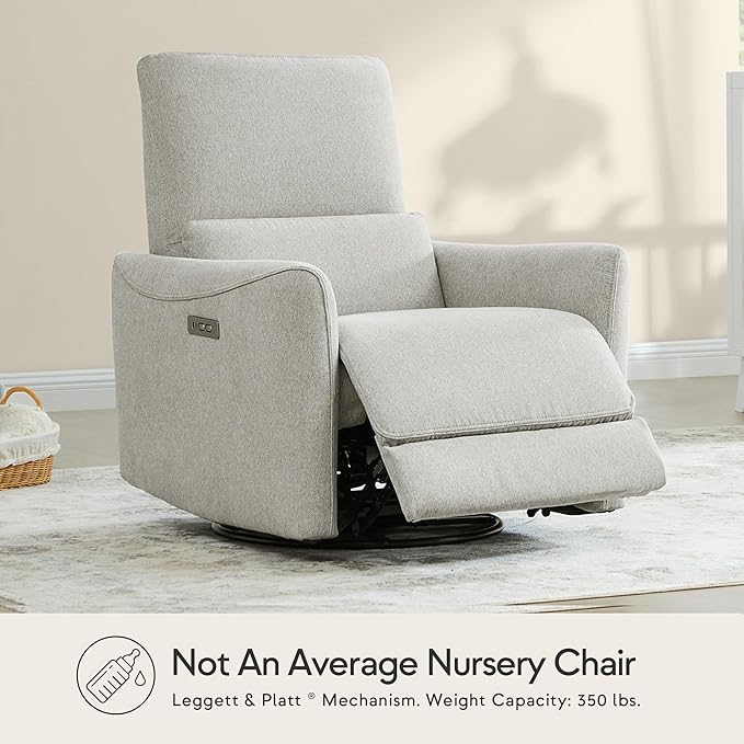 CHITA Power Recliner Chair Swivel Glider, FSC Certified Fabric Living Room Nursery Reclining Sofa Chair with Lumbar Support, Dove Grey