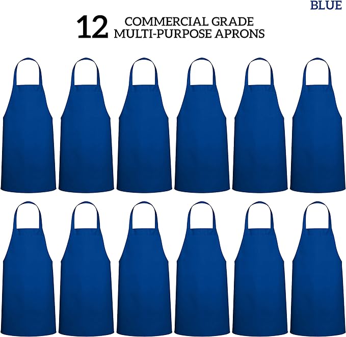 GREEN LIFESTYLE 12 Pack Professional Chef Apron – Grilling Aprons for Men, Waterproof Cooking Apron for BBQ, Work or Restaurant Use, Kitchen Aprons for Women – Royal Blue, No Pockets