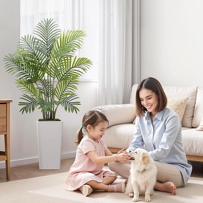 VEVOR Artificial Areca Palms 4 ft, 2 Pack Fake Palm Tropical Plants with White Tall Planter, Faux Floor Silk Plant in Pot, Large Tree for Home Office Living Room Decor House Warming, Indoor Outdoor