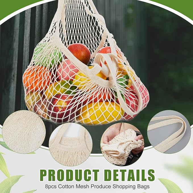 SATINIOR Large Cotton Mesh Grocery Bags 16x16x12 Inch Reusable Washable Cotton String Shopping Bags Beige Produce Containers