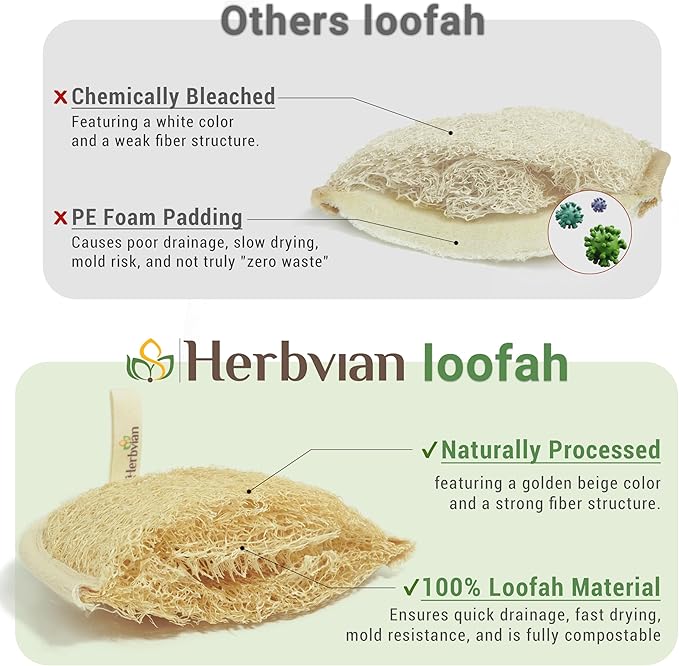 Vietnamese Natural Loofah Exfoliating Body Scrubber Pads, 100% Plant-Based Shower Luffa Sponge, Bath Loofah for Women Men (Pack of 1)