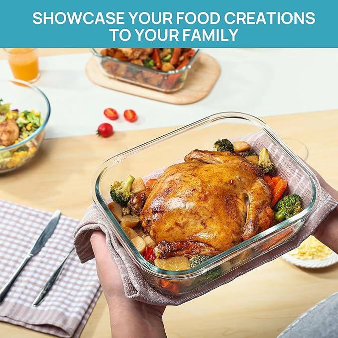 Vtopmart 2Pack 2260ml/ 76.4oz Large Glass Containers Food Storage with Lids, Meal Prep Food Container Set with Snap Airtight Lid for Baking, Microwave, Oven, Leak Proof, for Freezer, Dishwasher, Green