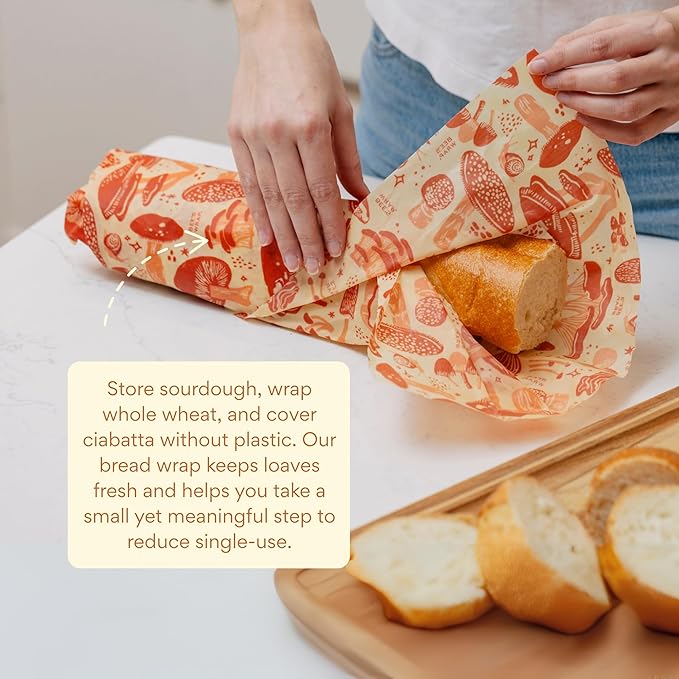 Bee's Wrap Beeswax Wraps for Food - Bread Wrap - Made in USA Reusable Bread Storage Bags - Organic & Eco-Friendly Alternative to Aluminum Foil, Sourdough Bags & Plastic Wrap, Mushroom Magic