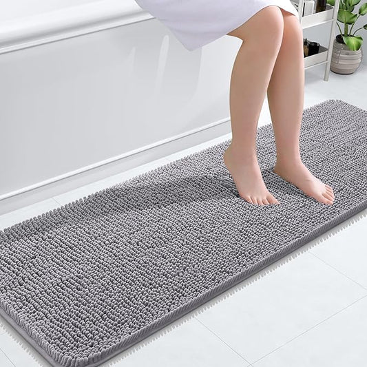 OLANLY Bathroom Rugs 59x20, Extra Soft Absorbent Chenille Bath Rugs, Rubber Backing Quick Dry, Machine Washable Bath Mats for Bathroom Floor, Tub and Shower, Home Decor Accessories, Grey