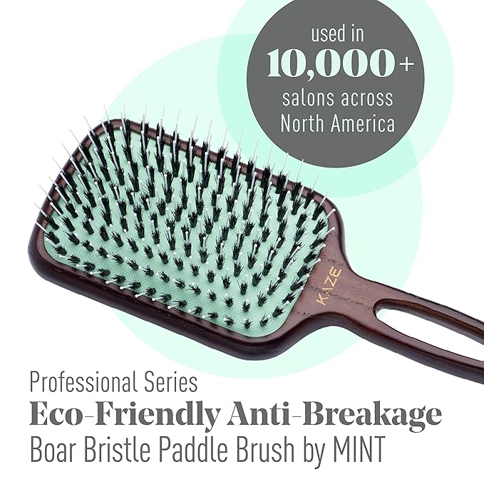 Eco-Friendly Boar Bristle Paddle Hair Brush for Women by MINT | Anti-Breakage Detangling Brush Great for Color-Treated Hair, Extensions and All Hair Types | Hand-Crafted Wooden Handle