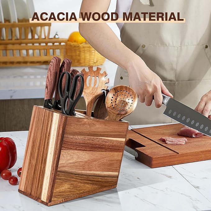 Utensil Holder for Kitchen Counter 2in1 Large Wooden Knives and Cooking Utensil Holder Utensil Organizer