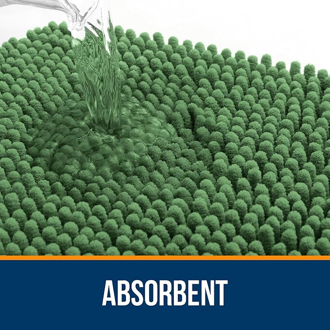 OLANLY Bathroom Rugs 36x24, Extra Soft Absorbent Chenille Bath Rugs, Rubber Backing Quick Dry, Machine Washable Bath Mats for Bathroom Floor, Tub and Shower, Home Decor Accessories, Olive Green