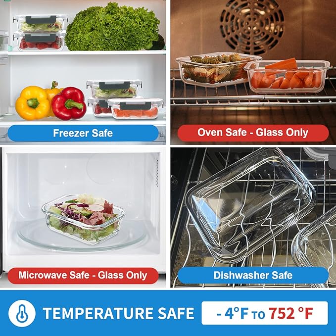 24-Piece Small Glass Food Storage Containers with Lids Airtight, 1.5 Cup Meal Prep Containers Set, Microwave&Dishwasher Safe, Leak-Proof, BPA-Free, Grey