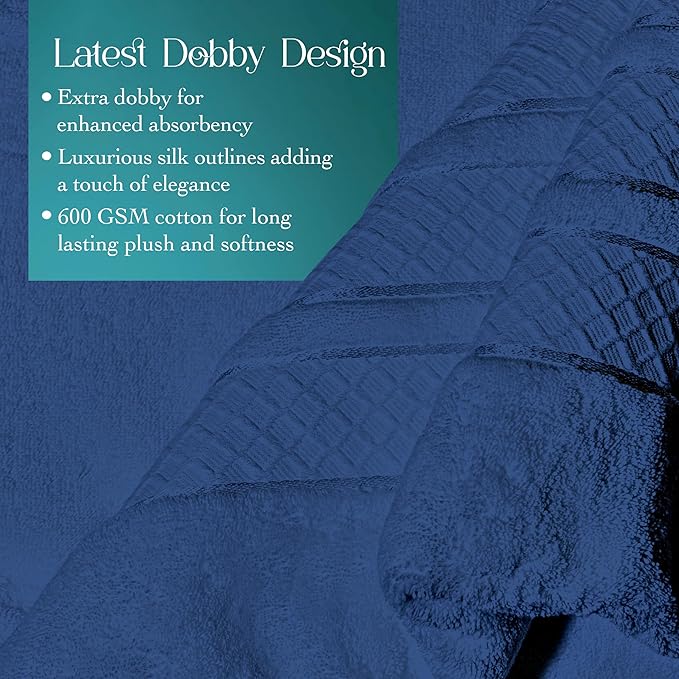 Premium Towel Set: Super Absorbent, Quick-Drying, Soft, Plush. Features Hanging Loop, Fade-Resistant, eco & Skin-Friendly Dyes. Luxury Dobby Design for Bath or spa. (Navy, 6 Pc Set)
