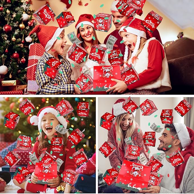BABORUI Christmas Surprise Gift Box Explosion with Confetti, Seeroze Money Box for Cash Gift (Red Snowflake)