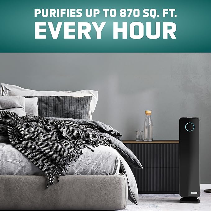 GermGuardian Air Purifier for Home with HEPA Pure Filter, for Wildfire Smoke, Pet Dander, Pollen, Odors, Large Rooms Up To 870 Sq. Ft., Removes 99.97% Pollutants, UV-C Light, 28", AC5350B, Black