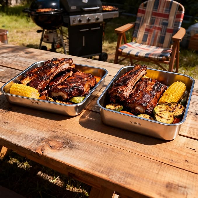 YUPER Stainless Steel Food Containers, Meal Prep Containers, Bacon Cheese Container for Refrigerator, Stainless Steel Containers with Lids Fruit Lunch Storage, 2 Pack (84+125OZ)