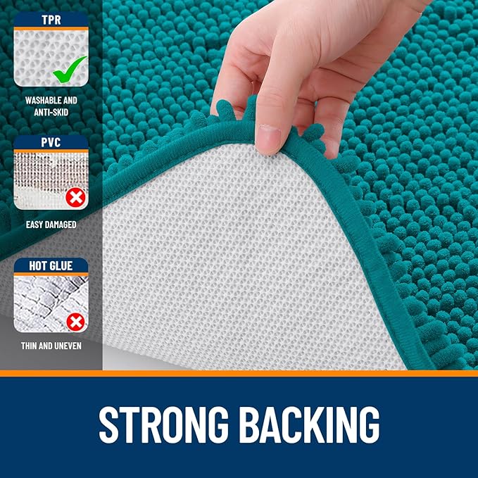 OLANLY Bathroom Rugs 24x16, Extra Soft Absorbent Chenille Bath Rugs, Rubber Backing Quick Dry, Machine Washable Bath Mats for Bathroom Floor, Tub and Shower, Home Decor Accessories, Deep Lake