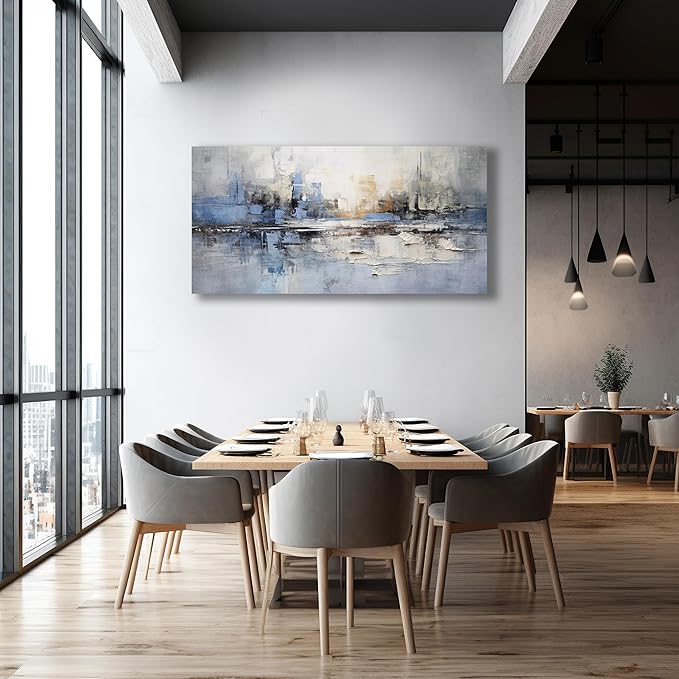 VHMING Abstract Wall Art Wall Decor Blue and Gray White Modern Canvas Wall Paintings Abstract Artwork for Living Room Bedroom Bathroom Office Home Decor Can Be Hung Directly 20"x 40"