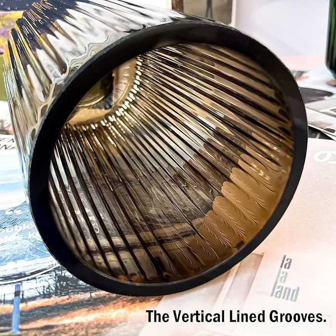 Muyan 9.8" Flower Vase for Decor Ribbed Glass Vase Modern for Centerpieces Desktop Home Office Dining Living Room Wedding (Amber)