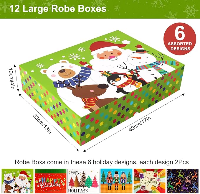 HOIIOH 12 Extra-Large Christmas Gift Boxes with Lids – 4-Inch Deep Robe Boxes with Tissue Paper & Stickers, Decorative Holiday Wrapping Boxes for Clothes, Coats & Sweaters