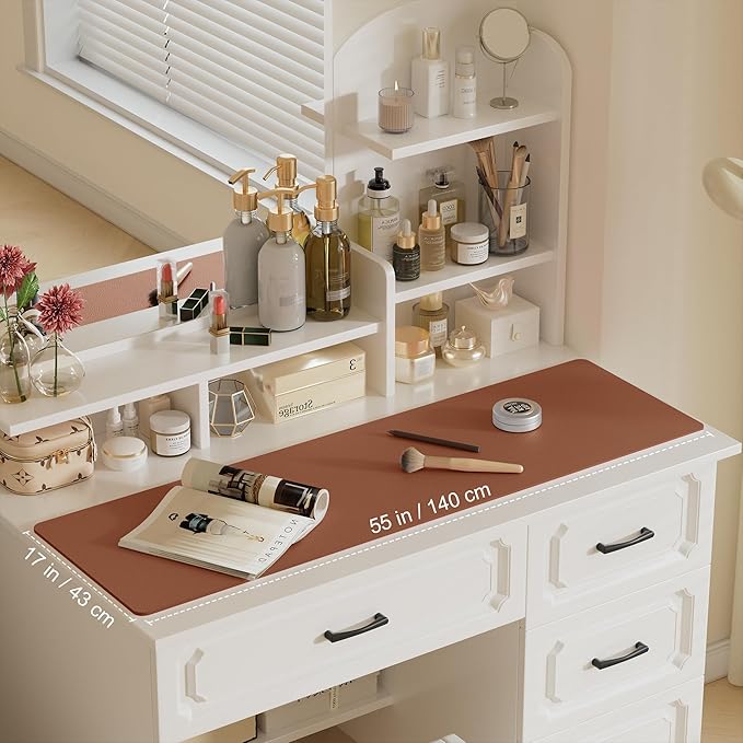 Aothia Leather Desk Pad Protector, Office Desk Mat, Large Mouse Pad, Laptop Desk Pad, Non-Slip PU Leather Desk Blotter, Waterproof Desk Writing Pad for Office and Home (Brown, 55" x 17")