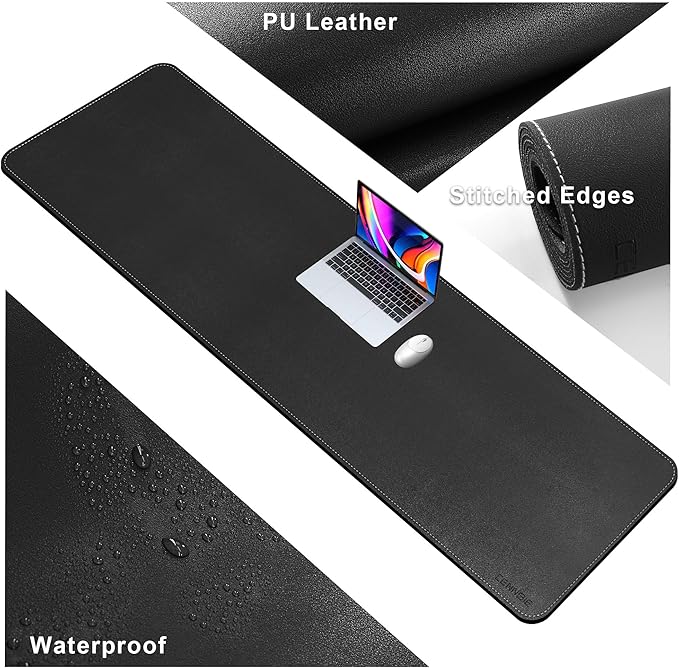 CENNBIE Leather Desk Mat Large, 71" x 19.6" Desk Pad Blotter Protector, Extended Non-Slip Mouse Pad, Waterproof PU Leather Large Mouse pad for Desk Office and Home (Black)