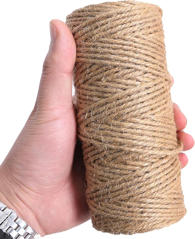 Natural Jute Twine 328ft 3mm,3Ply Twisted Thick Twine Rope Strong Jute String Roll for Crafts Gift Wrapping Gardening Home Decor Bundling Cat Scratching Post