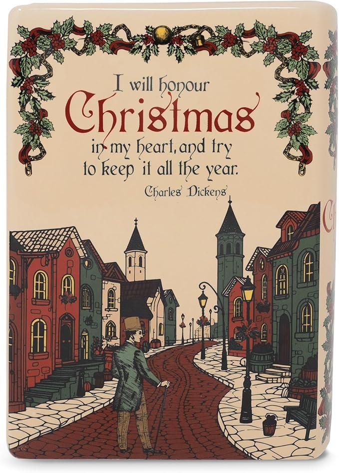 Steel Mill & Co Original Large Book-Shaped Decorative Vase, Ceramic Vases for Holiday Home Decor, Festive Bookshelf Decor, Unique Vase for Book Lovers (A Christmas Carol)