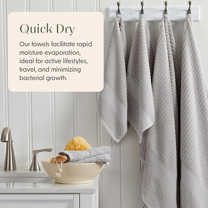 Springtree Home 100% Cotton Towel Set | 6 Piece Set | Super Soft & Absorbent Quick-Dry 2 Bath Towels 2 Hand Towels & 2 Washcloths | Textured and Durable Cotton | Krista Collection - High Rise Grey