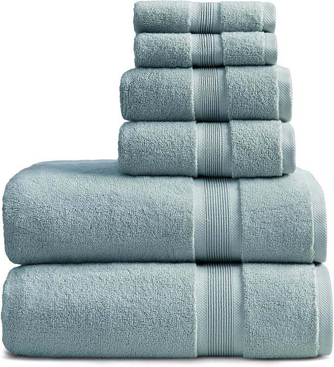 Springtree Home Luxury Bamboo Rayon Bath Towel Set 6 Piece Set | 35% Bamboo Rayon - 65% Cotton | Absorbent Quick-Dry Towels for Bathroom | Oeko-TEX Standard 100 Cotton | Aegean