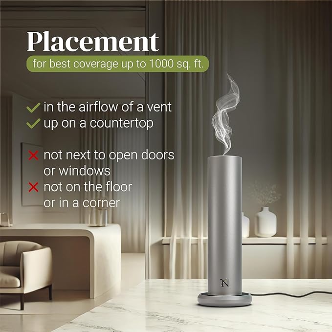 Dynamo Hotel Scent Diffuser – Cold-Air Essential Oil Diffuser for Home & Large Rooms up to 1000 sq ft, App & Manual Control, Hypoallergenic, Includes White Tea Fragrance Sample – Titanium