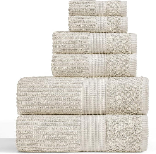 Springtree Home 100% Cotton Bath Towel Set | 6 Piece Set | Absorbent & Quick-Dry Towels | Textured and Durable Cotton | Krista Collection - Beige