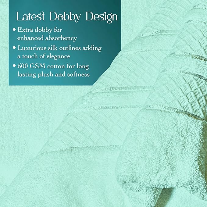 Premium Towel Set: Super absorbent, quick-drying, soft, plush. Features hanging loop, fade-resistant, eco & skin-friendly dyes. Luxury dobby design for bath or spa. (Teal, Bath Towel Set of 4)