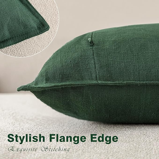 Foindtower Set of 2, Decorative Linen Soild Throw Pillow Covers Soft Accent Euro Cushion Case Farmhouse Neutral Pillowcase for Chair Couch Sofa Bedroom Living Room Home Decor 26 x 26 Inch Pine Green