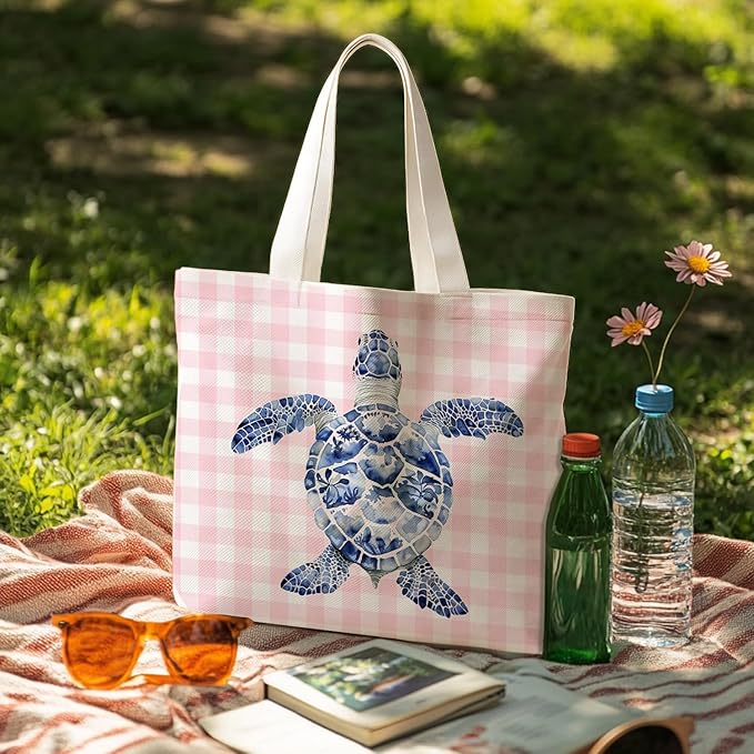 Animals-Flowers-Fruits-Bow Valentines Canvas Heart Tote Bag, Coquette Reusable Shopping Grocery Bags