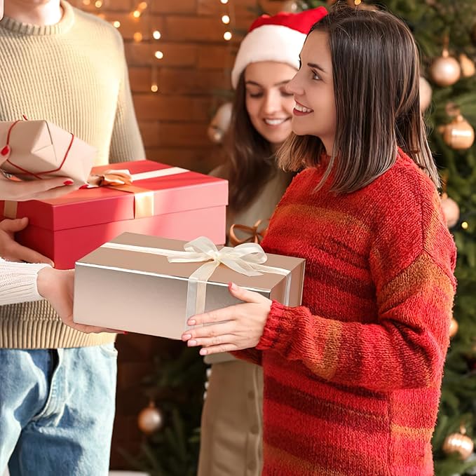 LIFELUM Rose Gold Gift Box 8 x 7 x 3 Christmas Gift Box with Magnetic Lid for Presents Sturdy Storage Contains Card, Ribbon, Shredded Paper Filler (1 Pcs