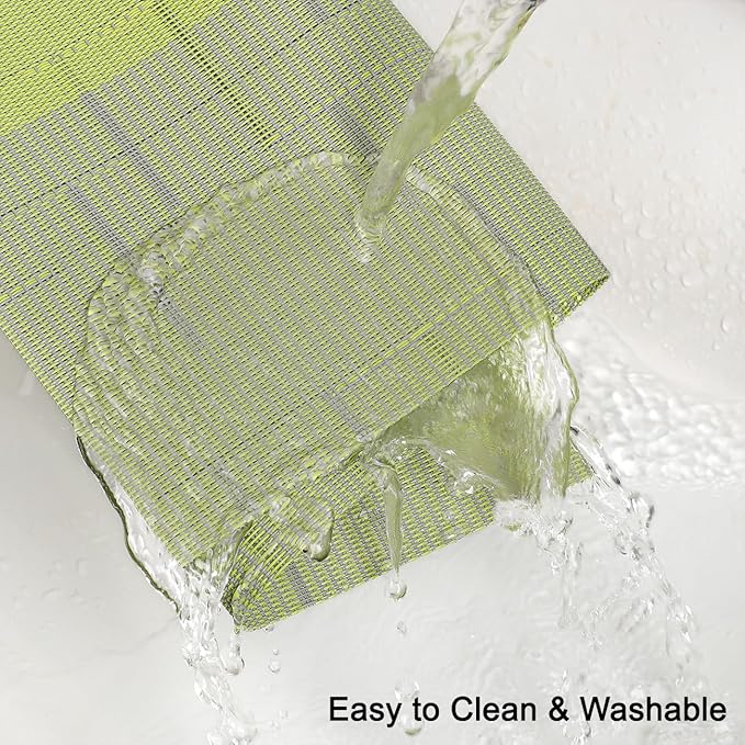 Placemats Set of 6, Vinyl Woven Place Mats Indoor Set of 6 Washable Wipeable PVC Table Mats Heat-Resistant Non Slip Placemat for Kitchen Dining Outdoor Table (Gray Grass Green, Set of 6)