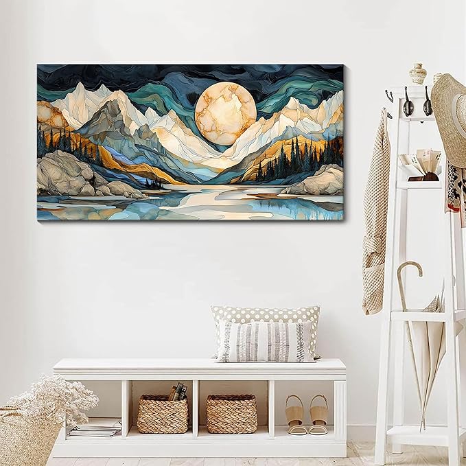 JEAWA Large Canvas Wall Art - 24x48 Inchs Abstract Painting Decor, Textured Mountain Pictures as Gifts for Friends, Modern Art Prints for Bedroom Living Room Bathroom Home Decoration