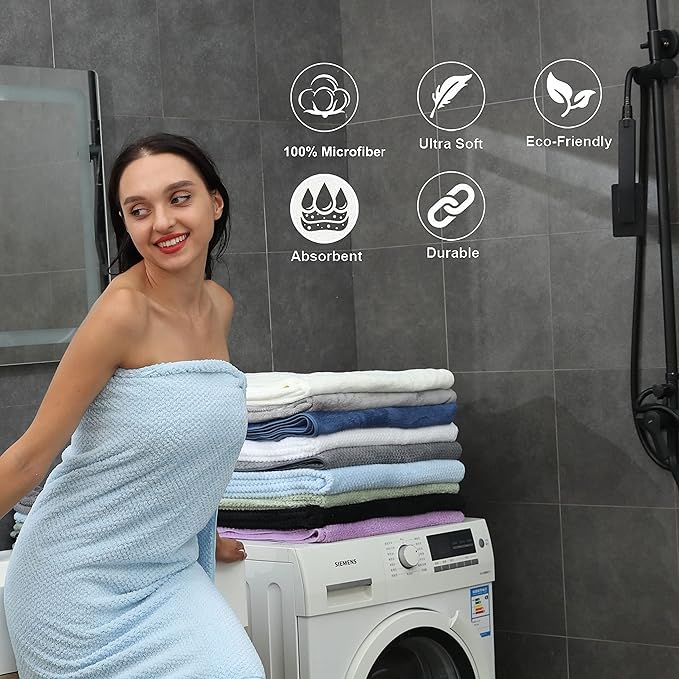 Ultra Soft Towel Set of 6, Blue Microfiber Big Bath Towel Sheets 28x55 Inches, Luxury Plush Towels- Waffle Weave Design,Highly Absorbent,Quick Dry,Premium Quality Towel Set for Bathroom