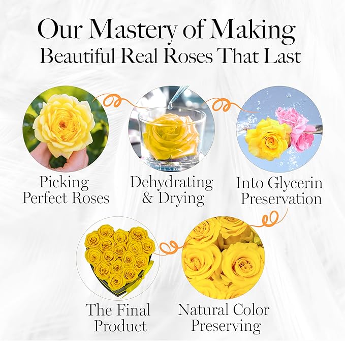 GLAMOUR BOUTIQUE 16 Flower Forever Heart Shape Box - Preserved Roses Gift for Her, Preserved Flowers, Yellow