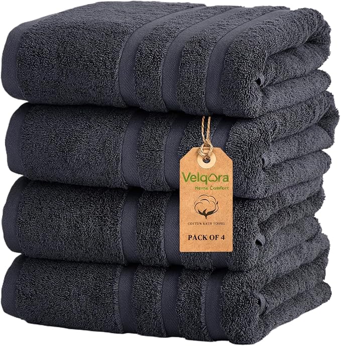 Cotton Bath Towel – Large 30x60 Inches, Soft, Thick & Absorbent Towel for Bathroom, Spa, or Home Use (Gray, 4 Pack – 30"x60")
